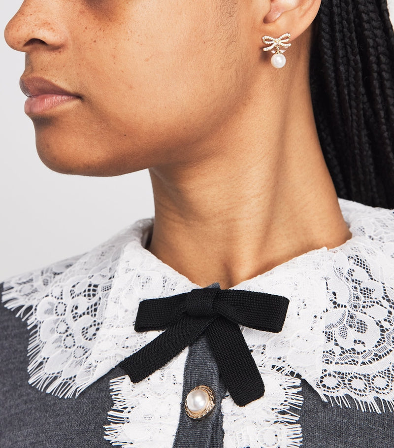 Self-Portrait crystal faux pearl bow stud earrings - British product