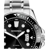 Sekonda men's watch with black dial and stainless steel bracelet (British brand)