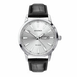 Sekonda men's black leather strap silver dial watch, UK version