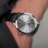 Sekonda men's black leather strap silver dial watch, UK version