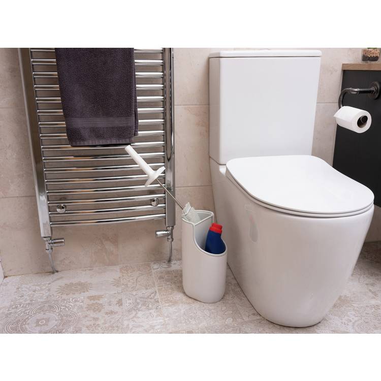 Addis white toilet brush with cleaner compartment (British brand)