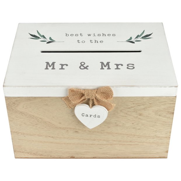 Love Story Mr & Mrs card box, eucalyptus leaf design (British brand)