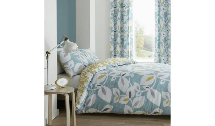 Catherine Lansfield bedding set teal leaf print single, imported from the UK