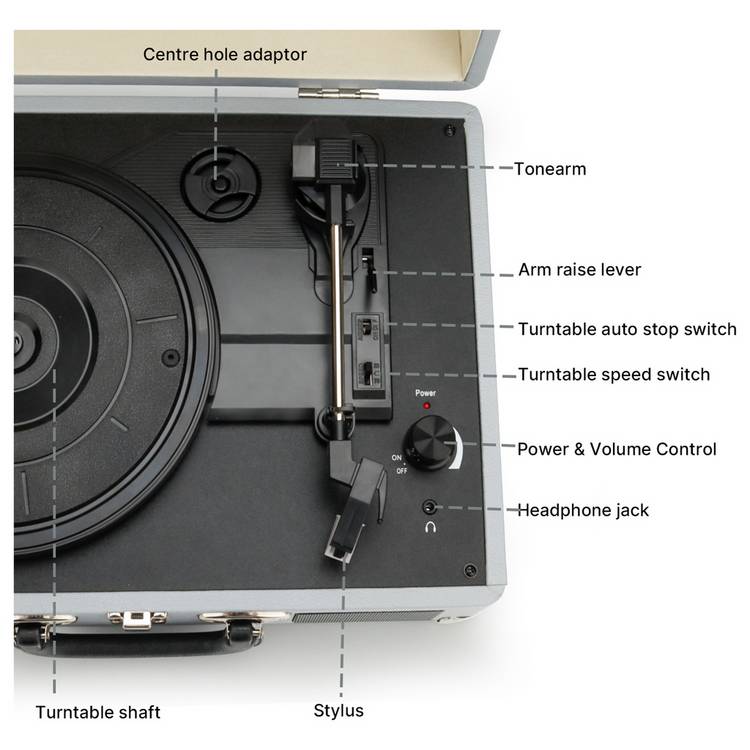 Bush classic record player in grey with built-in speakers - British product