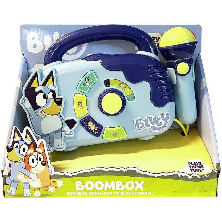 Bluey boombox toy with microphone and flashing lights (British brand)