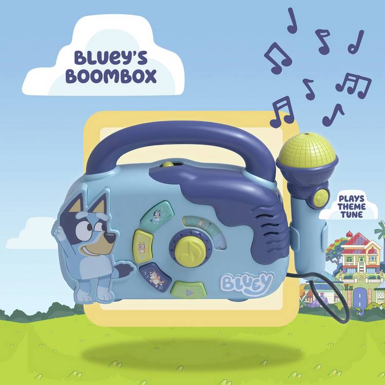 Bluey boombox toy with microphone and flashing lights (British brand)