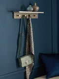 Grey Valencia wall shelf with hooks mango wood gold detailing - British product