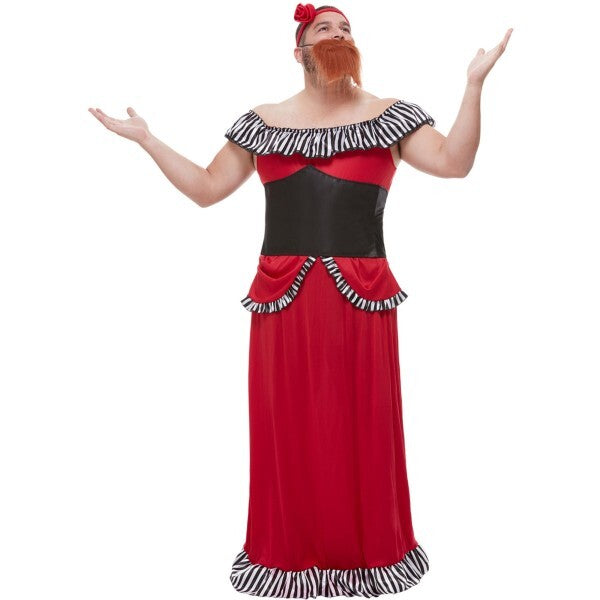 Smiffys Bearded Lady Costume in red with dress and beard, UK version