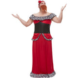 Smiffys Bearded Lady Costume in red with dress and beard, UK version
