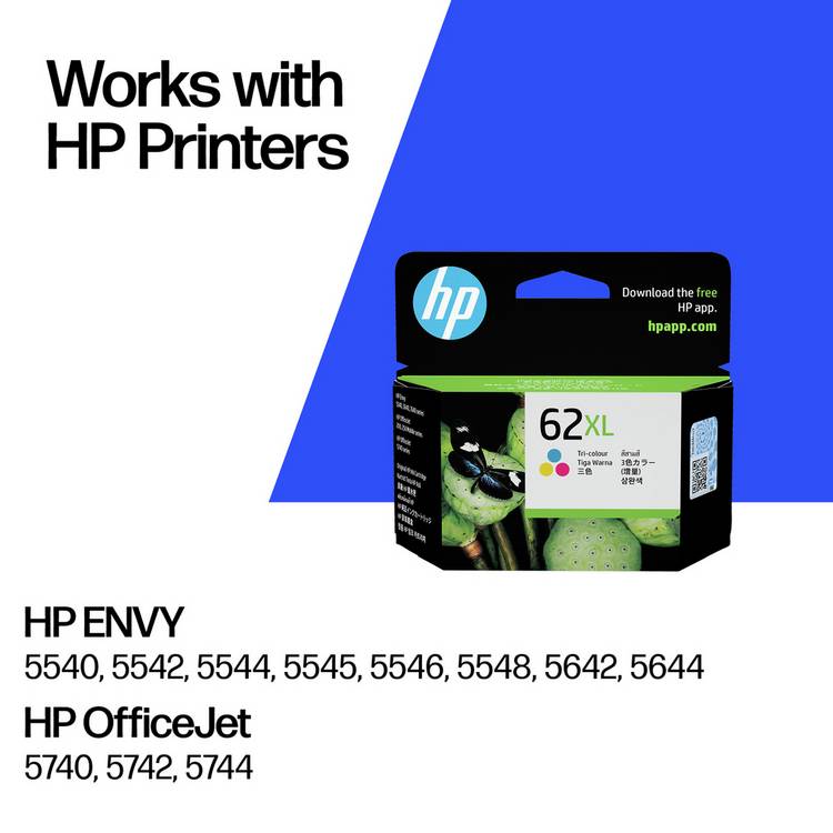 HP 62 XL high yield colour ink cartridge, imported from the UK