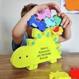 Personalised wooden dinosaur stacker toy, imported from the UK