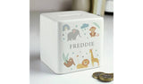 Personalised ceramic money box with safari animals 9cm, imported from the UK