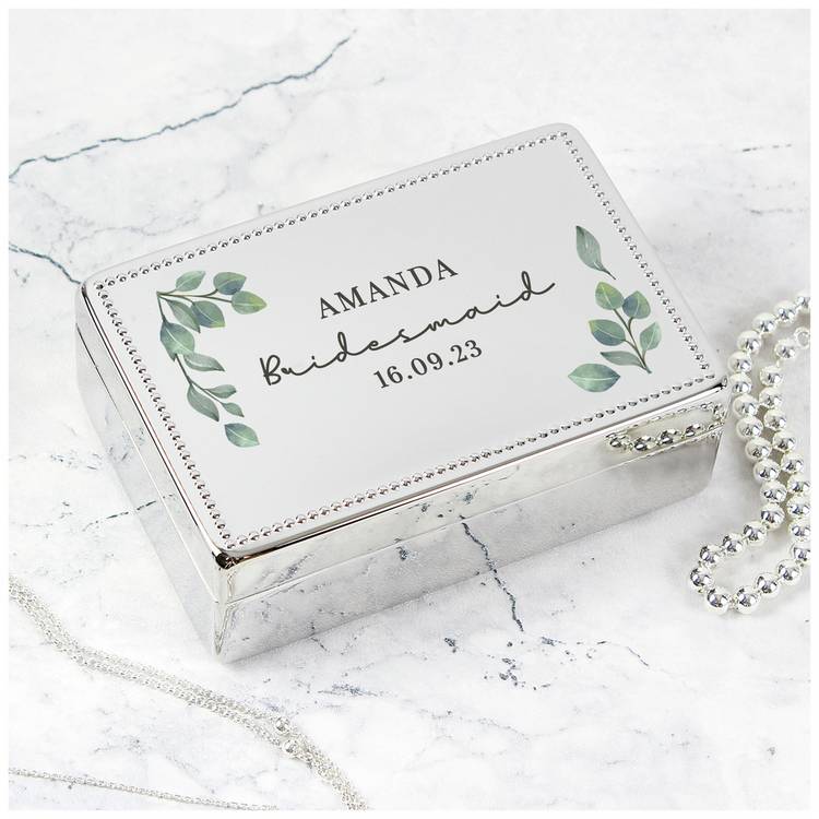 Personalised botanical rectangular jewellery box - British product