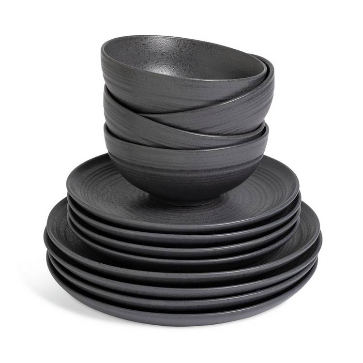 Habitat textured ripple stoneware dinner set 12 piece, imported from the UK