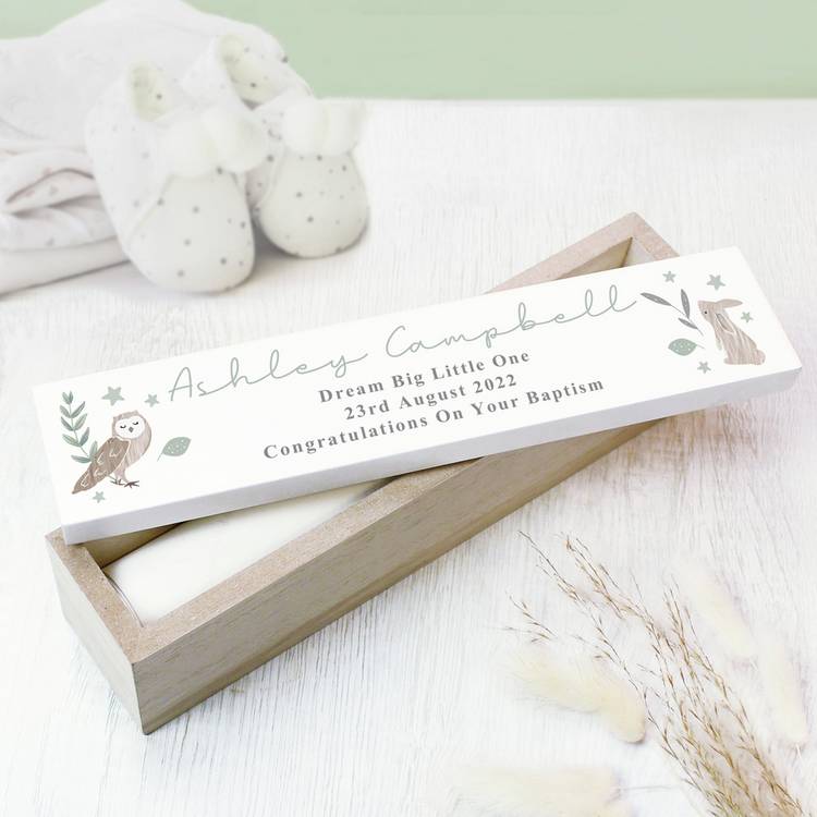 Personalised woodland animals certificate holder wooden shabby chic (British brand)