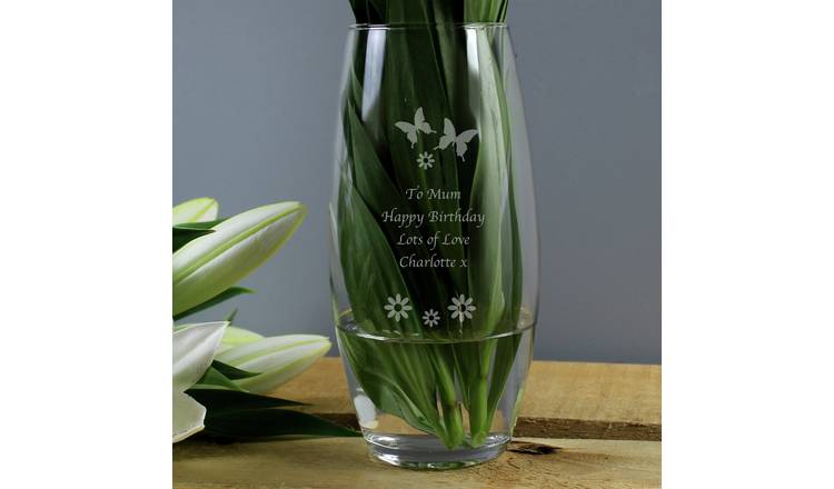 Butterflies and flowers bullet vase personalised, 22cm, imported from the UK