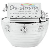 Noah's Ark money box silver finish with rainbow design, imported from the UK