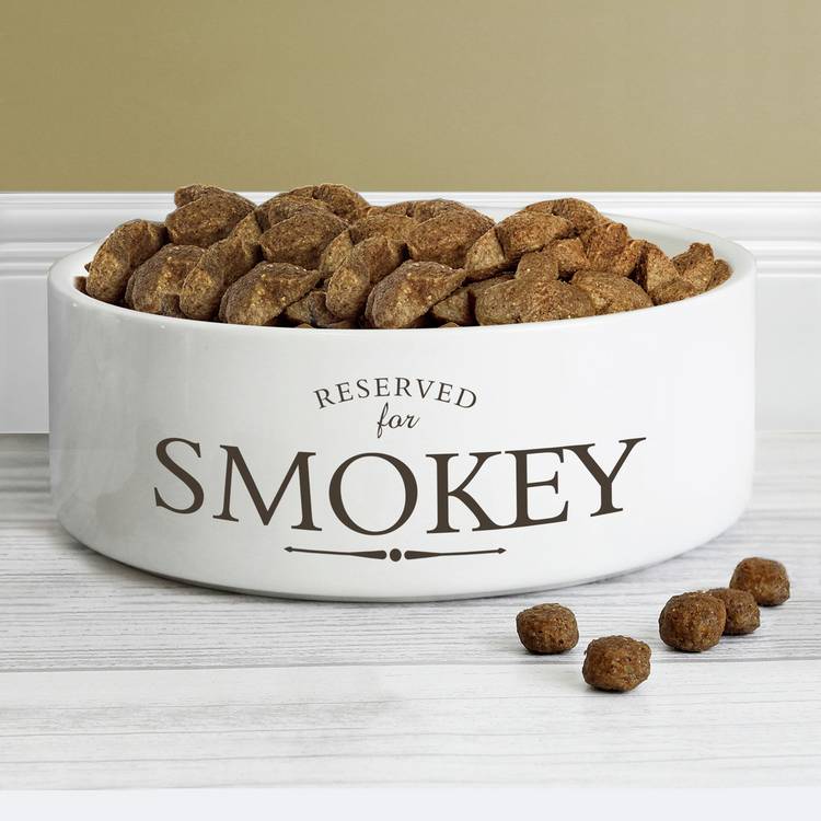 Personalised white ceramic dog bowl medium, UK version