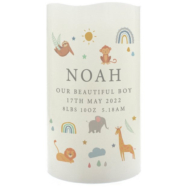 Personalised safari animals LED candle 13cm, UK version