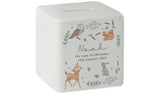 Personalised woodland animal ceramic money box 9cm - British product