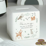 Personalised woodland animal ceramic money box 9cm - British product