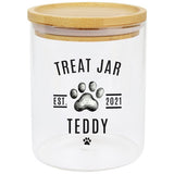 personalised pet treat glass jar with lid 13cm, imported from the UK