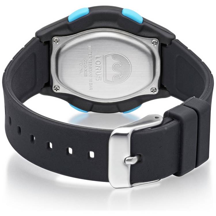 Lorus boys digital watch black blue resin silicone strap (British brand)