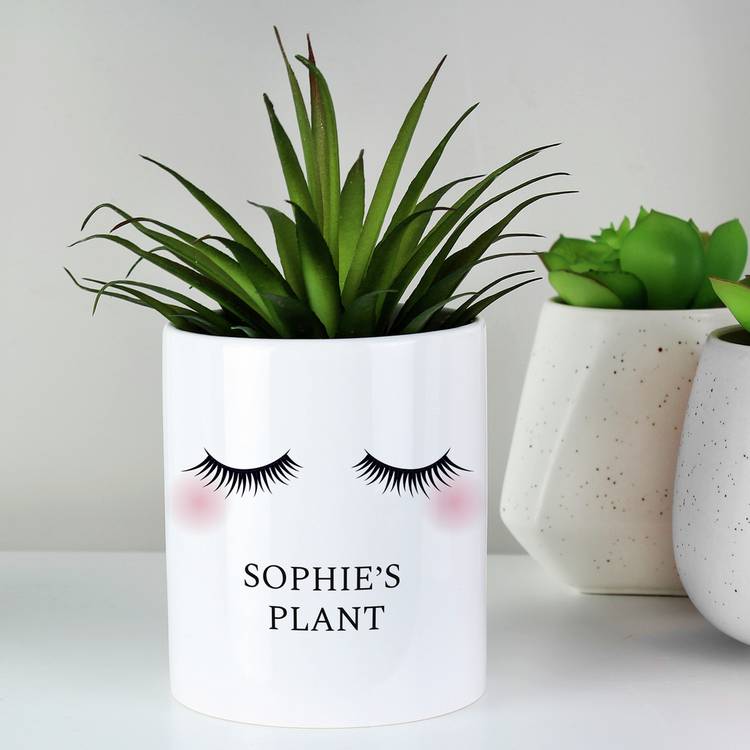 Personalised ceramic storage pot with eyelashes print, UK version