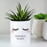 Personalised ceramic storage pot with eyelashes print, UK version