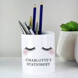 Personalised ceramic storage pot with eyelashes print, UK version