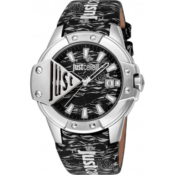 Just Cavalli Black Men's Young Scudo watch leather strap stainless steel (British brand)