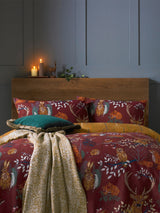 Furn Red Forest Fauna Printed Woodland Reversible Duvet Cover and Pillowcase Set