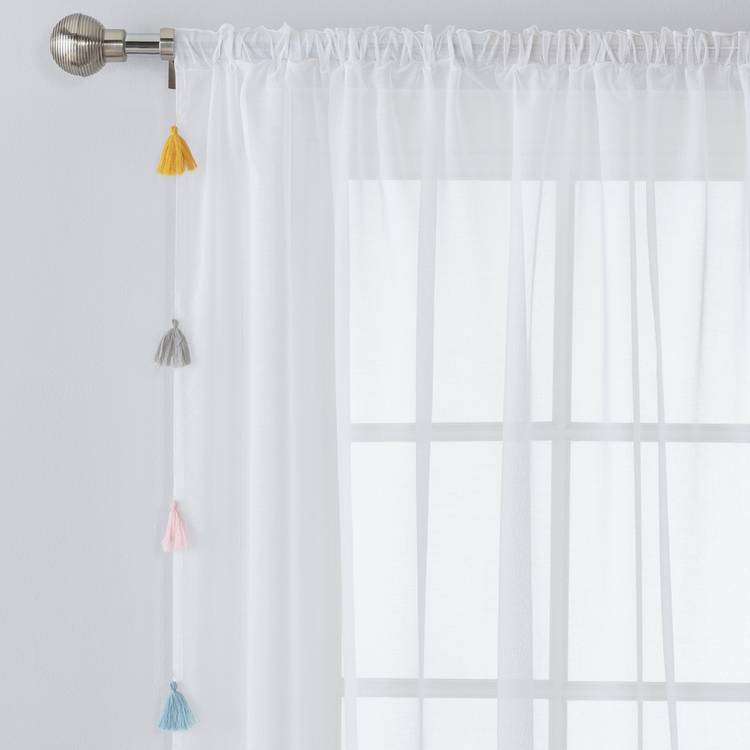 Argos Home Brights tassel voile white curtain 145x229cm, imported from the UK