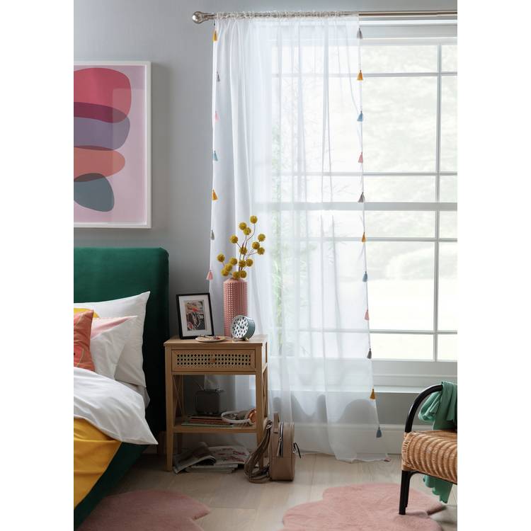 Argos Home Brights tassel voile white curtain 145x229cm, imported from the UK