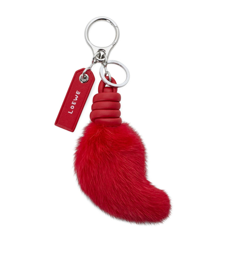 LOEWE lion tail key charm calfskin mink fur (British brand)