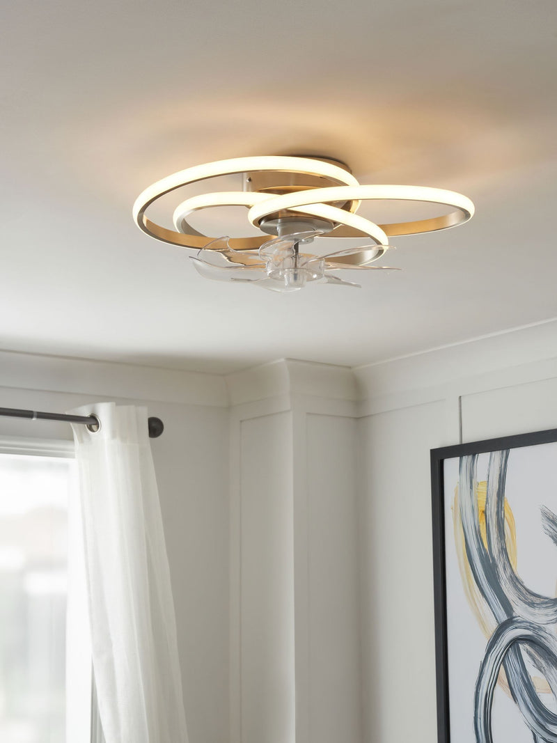 Cascade Trinity LED ceiling fan light satin nickel finish, imported from the UK