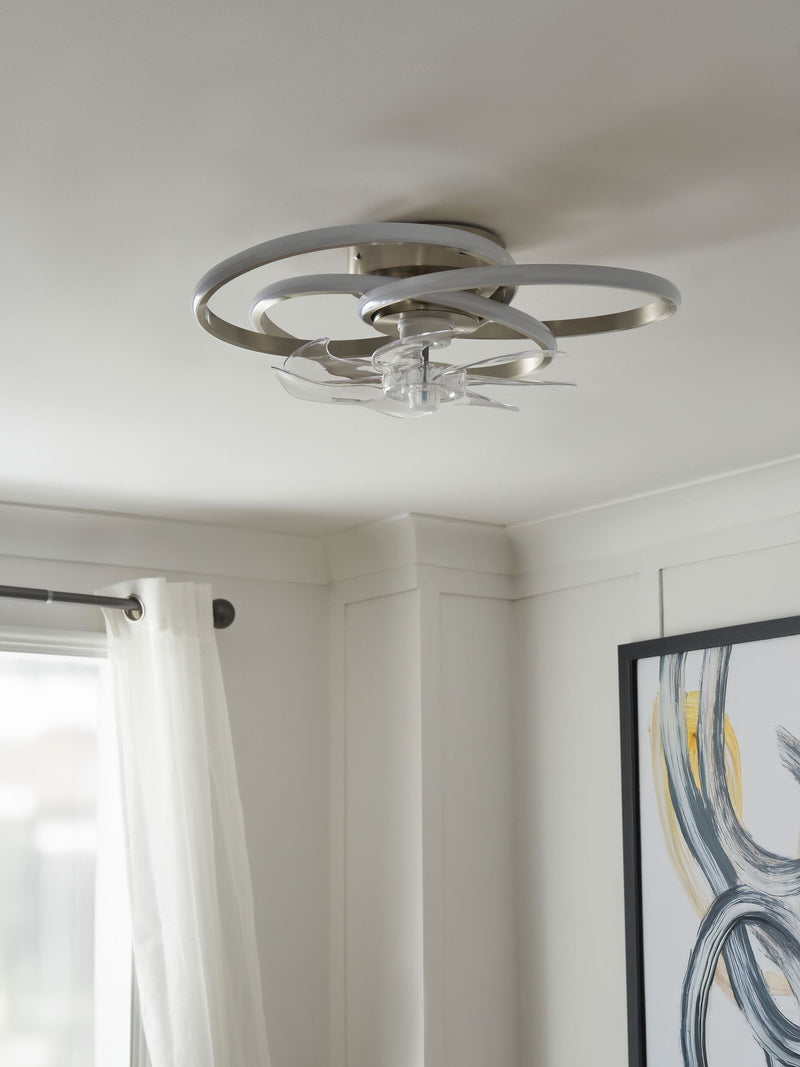 Cascade Trinity LED ceiling fan light satin nickel finish, imported from the UK