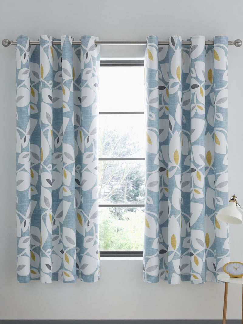 Catherine Lansfield teal blue Inga Leaf eyelet curtains 168x183cm - British product