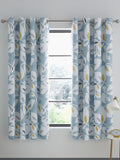 Catherine Lansfield teal blue Inga Leaf eyelet curtains 168x183cm - British product