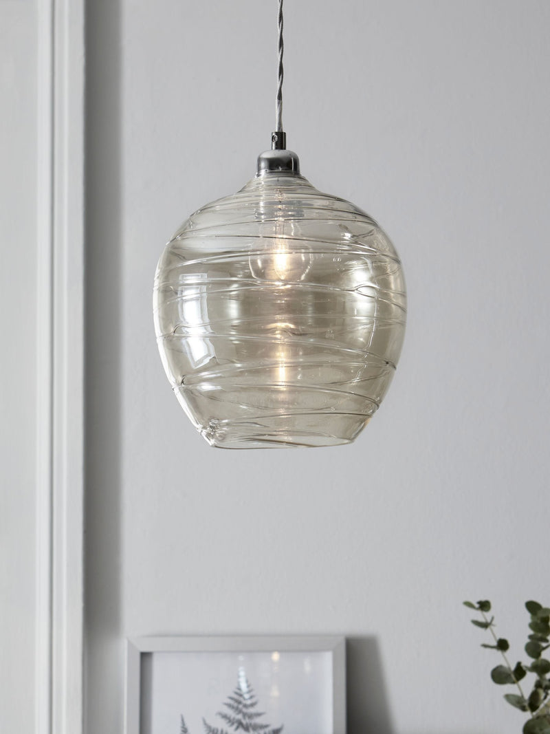Smoke Grey Drizzle pendant lamp shade, hand-drizzled glass (British brand)