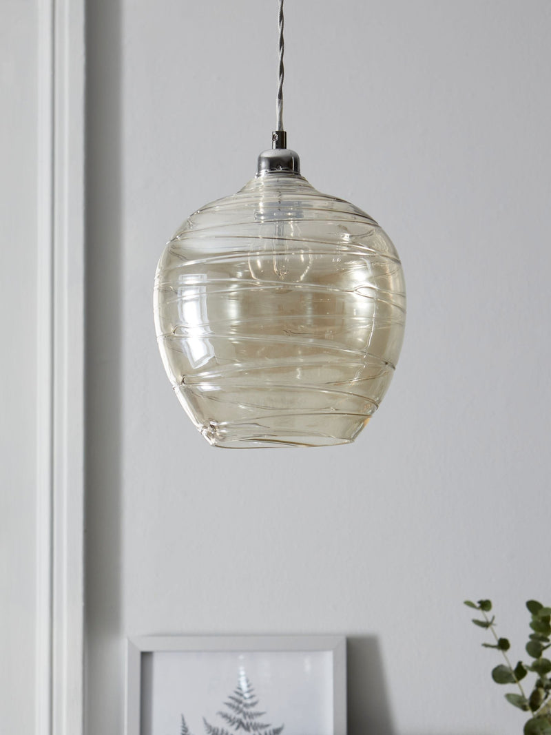 Smoke Grey Drizzle pendant lamp shade, hand-drizzled glass (British brand)