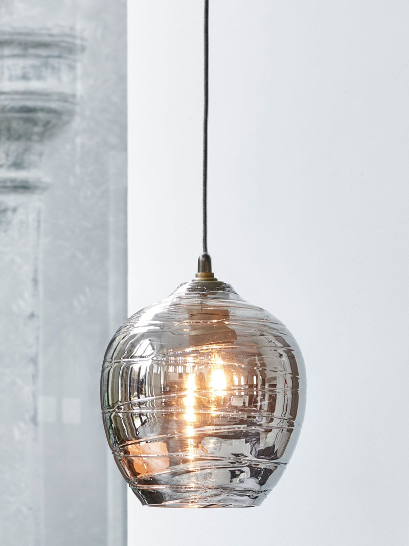 Smoke Grey Drizzle pendant lamp shade, hand-drizzled glass (British brand)