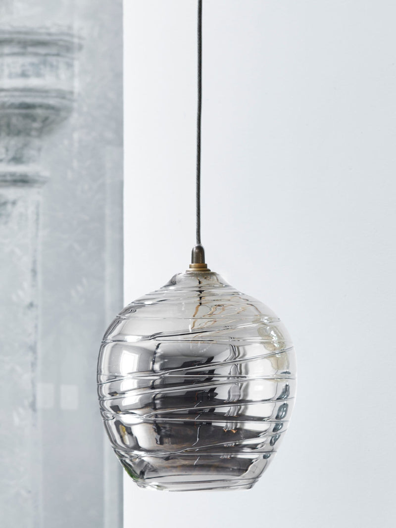 Smoke Grey Drizzle pendant lamp shade, hand-drizzled glass (British brand)