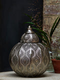 Silver Marrakech table lamp with brushed chrome filigree, UK version