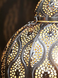 Silver Marrakech table lamp with brushed chrome filigree, UK version