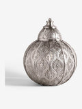 Silver Marrakech table lamp with brushed chrome filigree, UK version