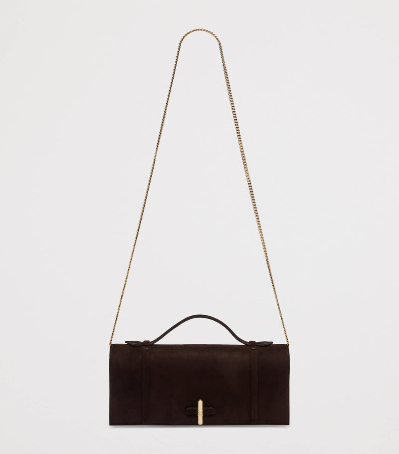 Malone Souliers suede May clutch bag, imported from the UK