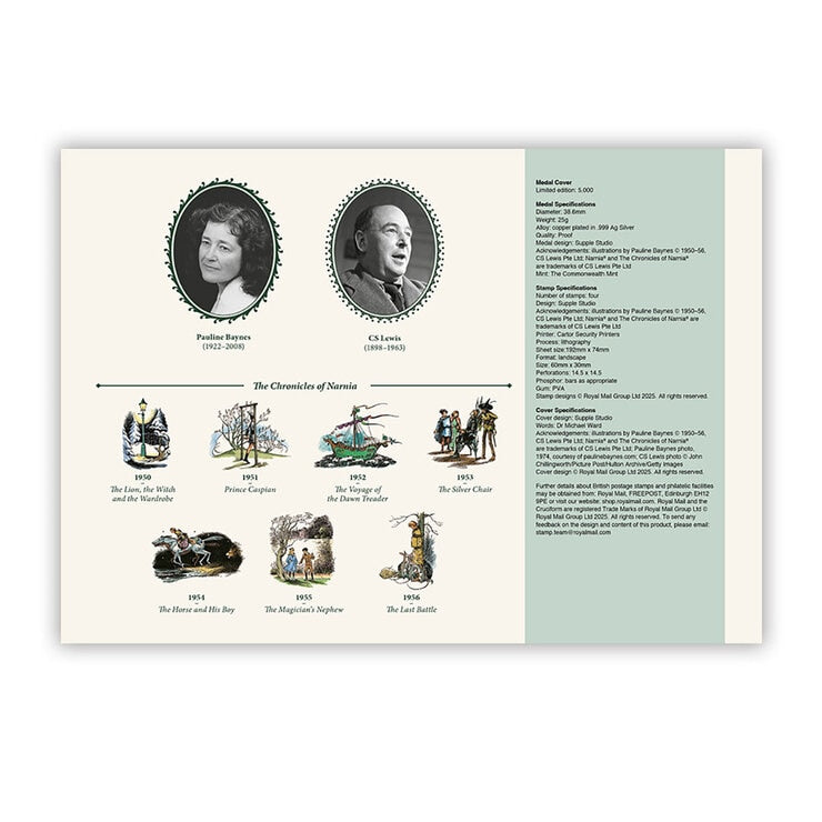 Royal Mail Narnia stamps and medal cover limited edition, imported from the UK