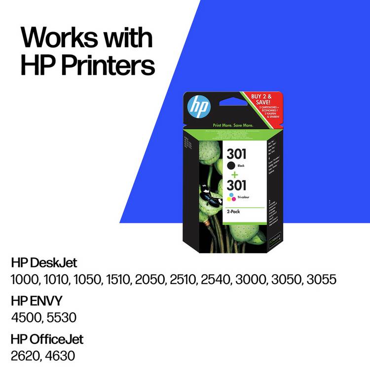 HP 301 Original ink cartridges black and colour, UK version