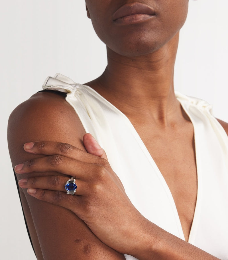 Suzanne Kalan white gold sapphire diamond ring, imported from the UK